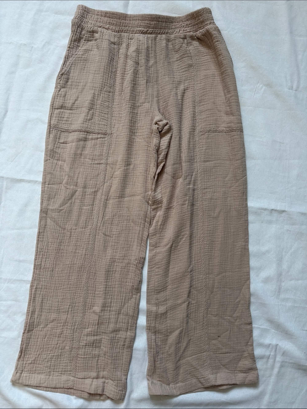 Eighty Five Light Taupe Wide-Leg Flowy Pants
